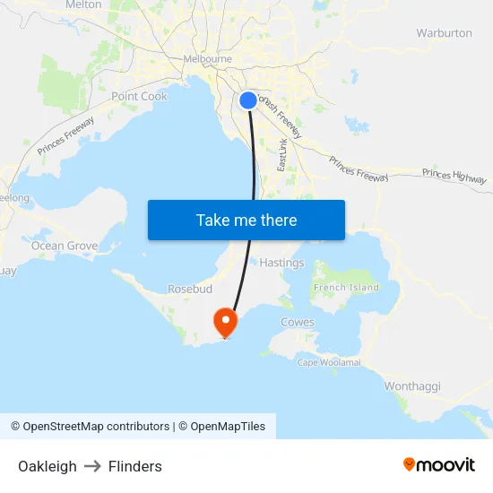 Oakleigh to Flinders map
