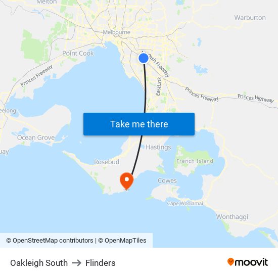 Oakleigh South to Flinders map