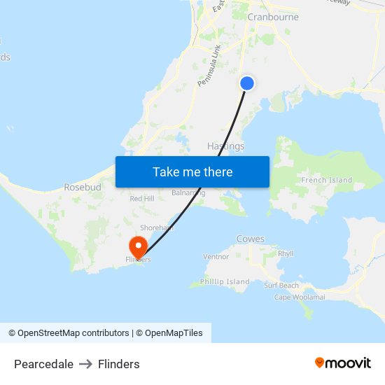 Pearcedale to Flinders map