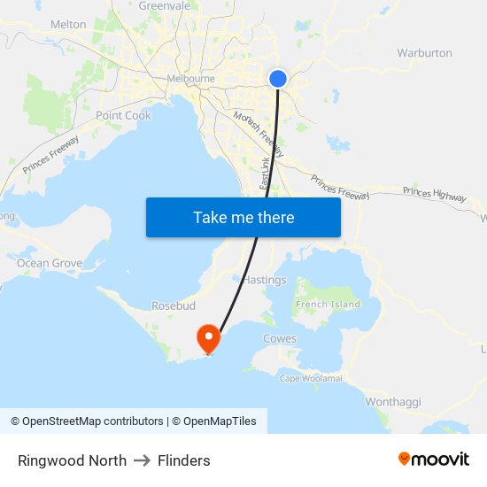 Ringwood North to Flinders map