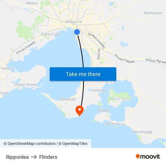 Ripponlea to Flinders map