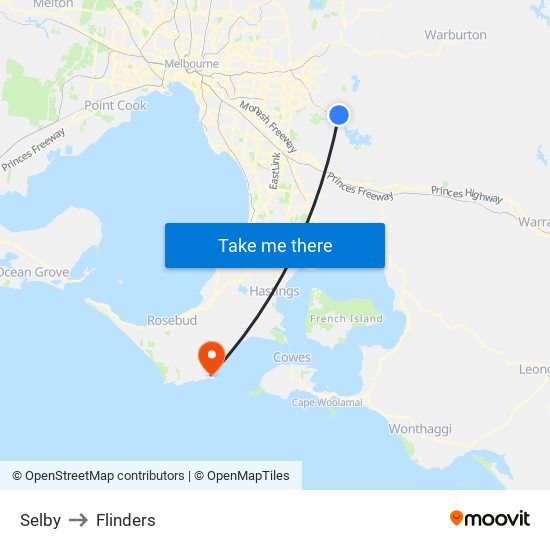 Selby to Flinders map