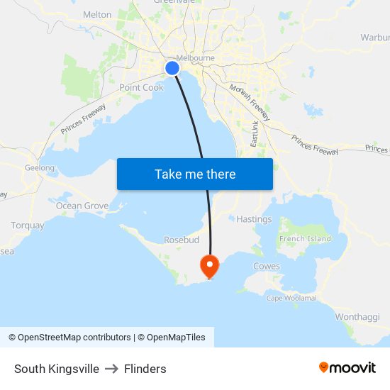 South Kingsville to Flinders map