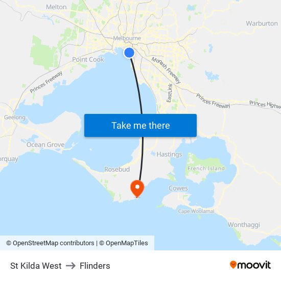 St Kilda West to Flinders map