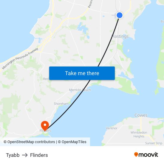 Tyabb to Flinders map