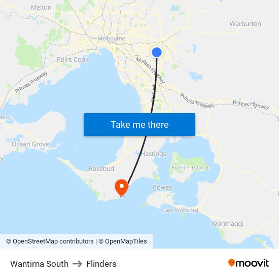 Wantirna South to Flinders map