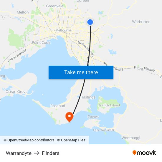 Warrandyte to Flinders map