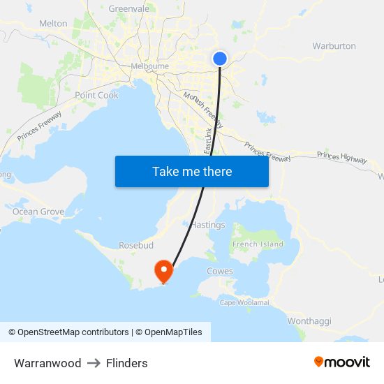 Warranwood to Flinders map