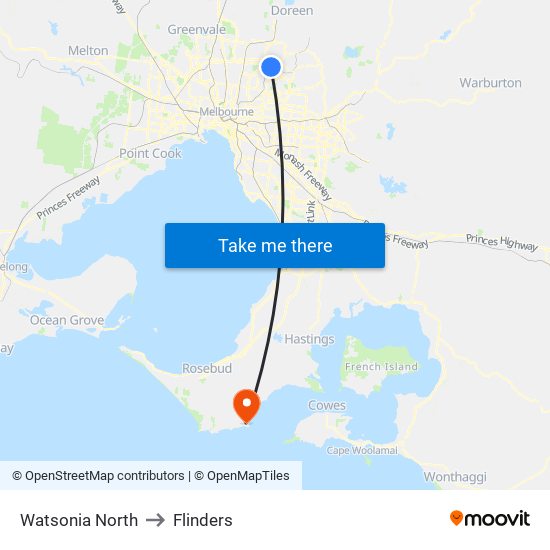 Watsonia North to Flinders map