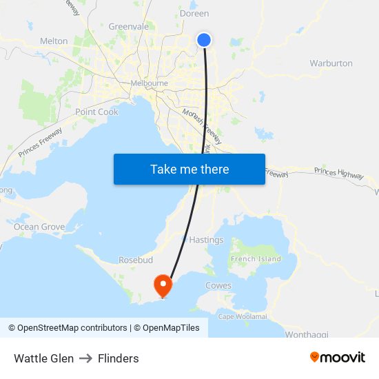 Wattle Glen to Flinders map