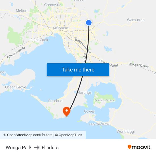 Wonga Park to Flinders map