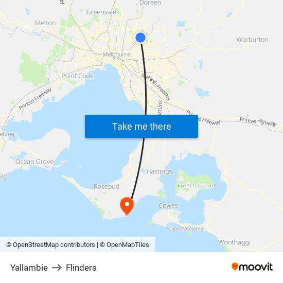 Yallambie to Flinders map