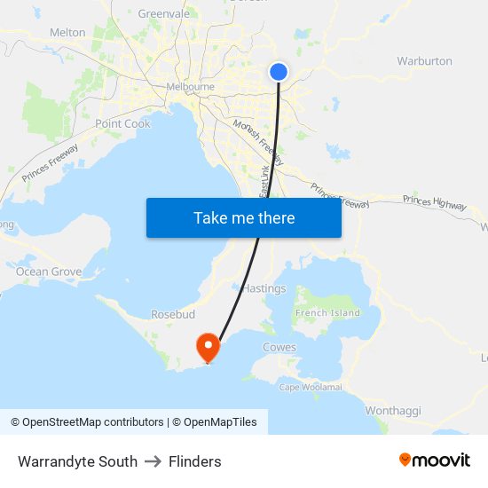 Warrandyte South to Flinders map