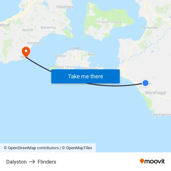 Dalyston to Flinders map