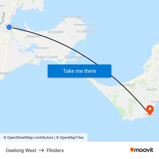 Geelong West to Flinders map