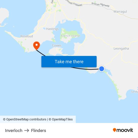 Inverloch to Flinders map