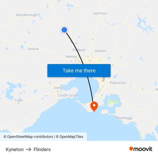 Kyneton to Flinders map