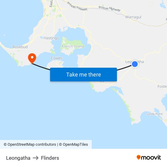 Leongatha to Flinders map