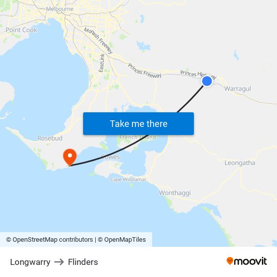 Longwarry to Flinders map