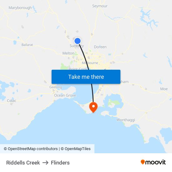 Riddells Creek to Flinders map