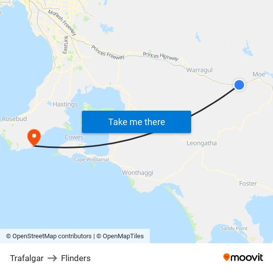 Trafalgar to Flinders map