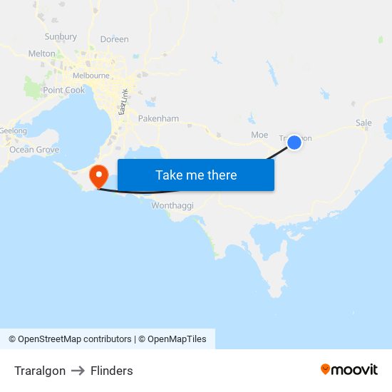 Traralgon to Flinders map