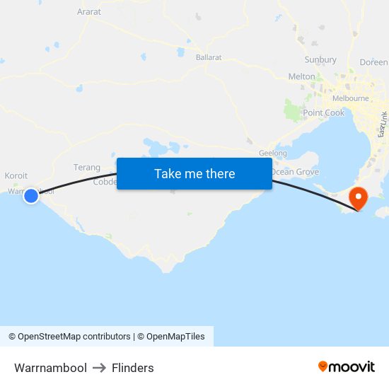 Warrnambool to Flinders map