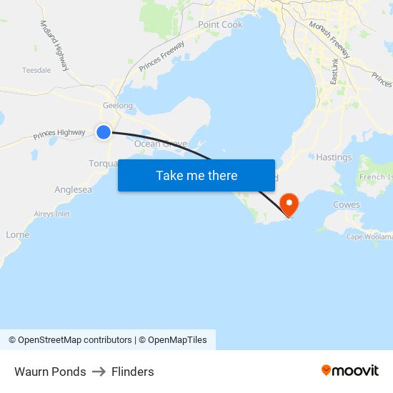 Waurn Ponds to Flinders map