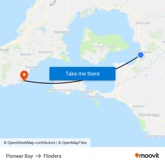 Pioneer Bay to Flinders map