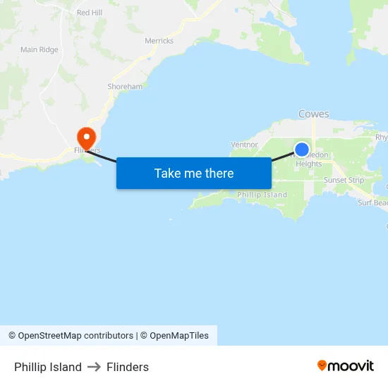 Phillip Island to Flinders map
