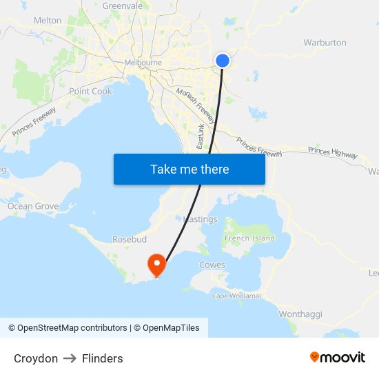 Croydon to Flinders map