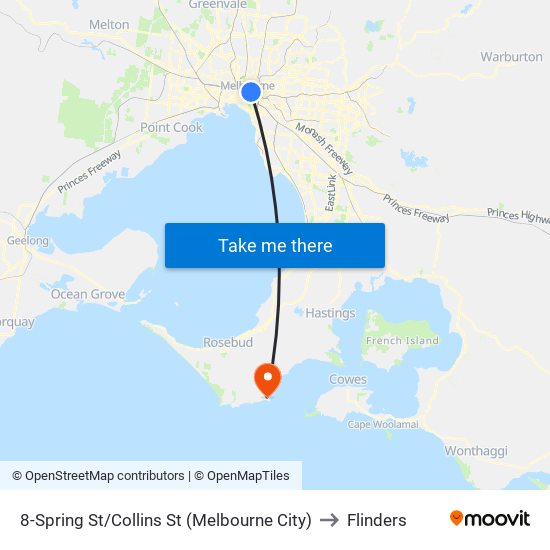 8-Spring St/Collins St (Melbourne City) to Flinders map