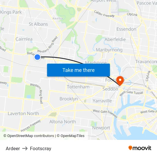 Ardeer to Footscray map
