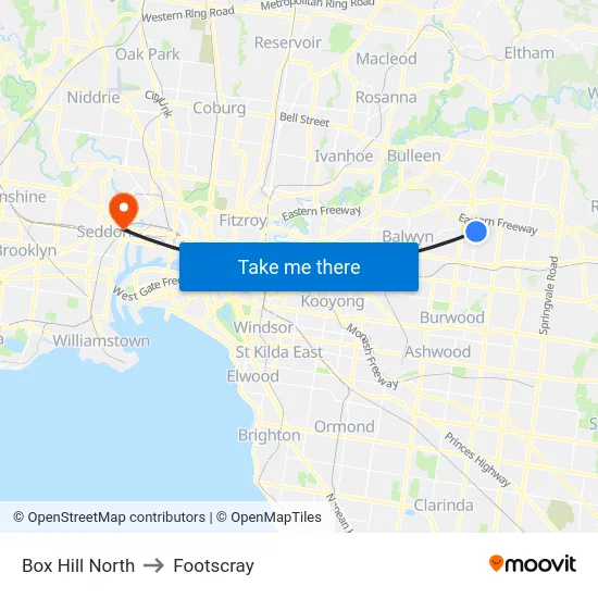 Box Hill North to Footscray map