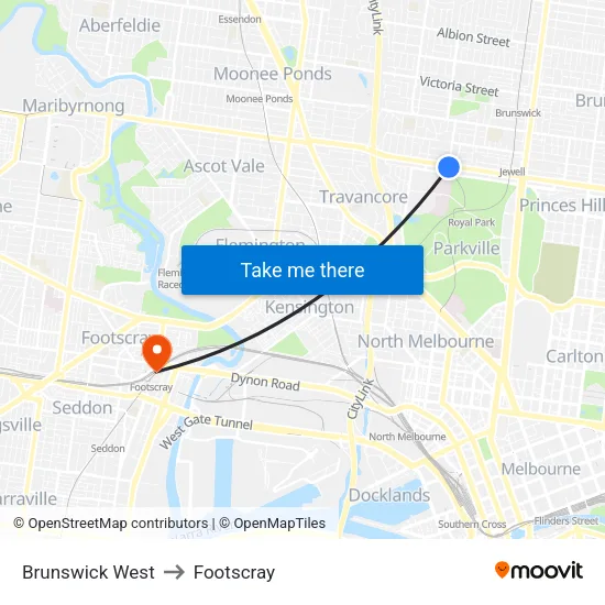 Brunswick West to Footscray map