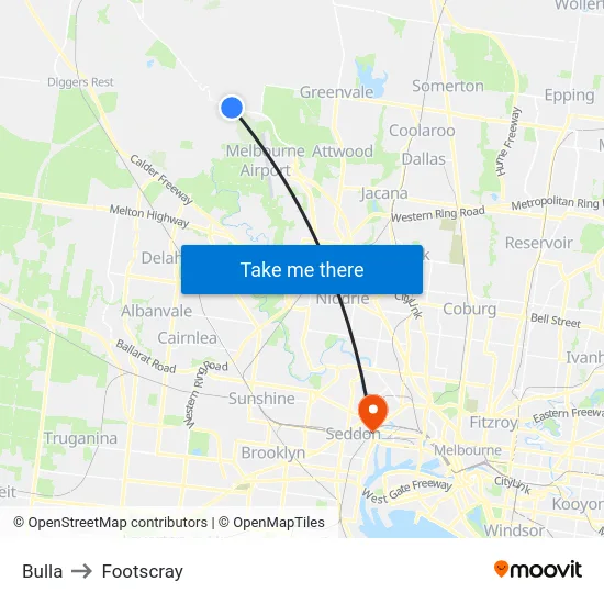Bulla to Footscray map