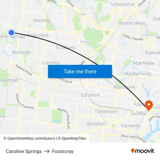 Caroline Springs to Footscray map
