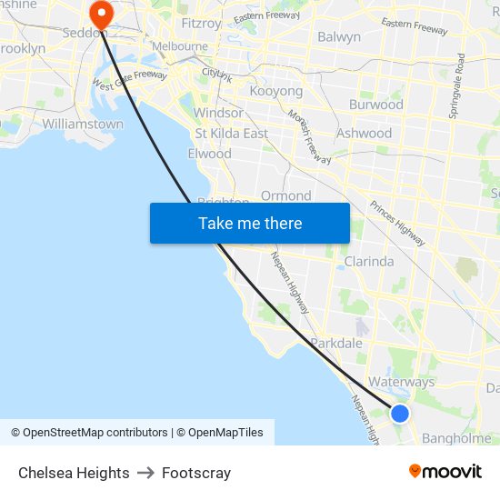 Chelsea Heights to Footscray map