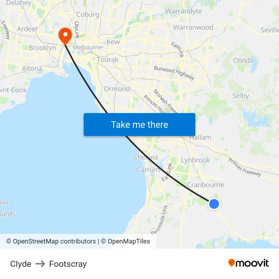 Clyde to Footscray map