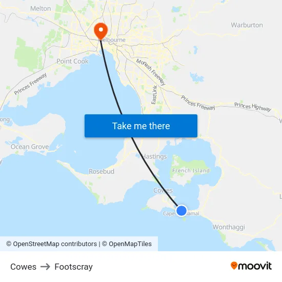 Cowes to Footscray map