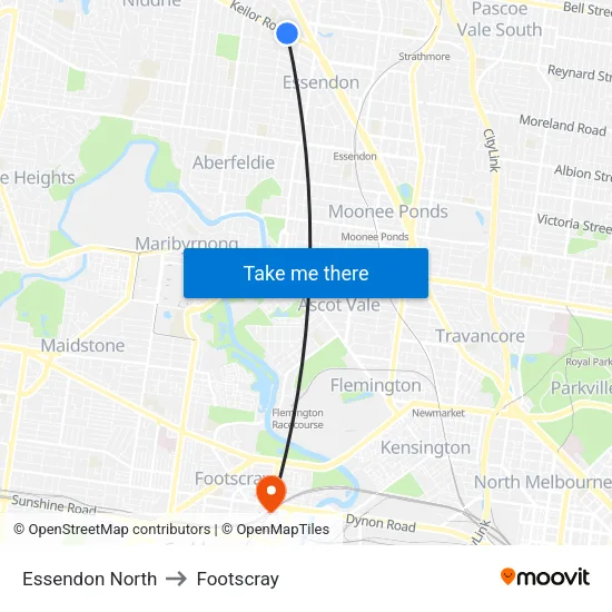 Essendon North to Footscray map