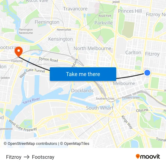 Fitzroy to Footscray map