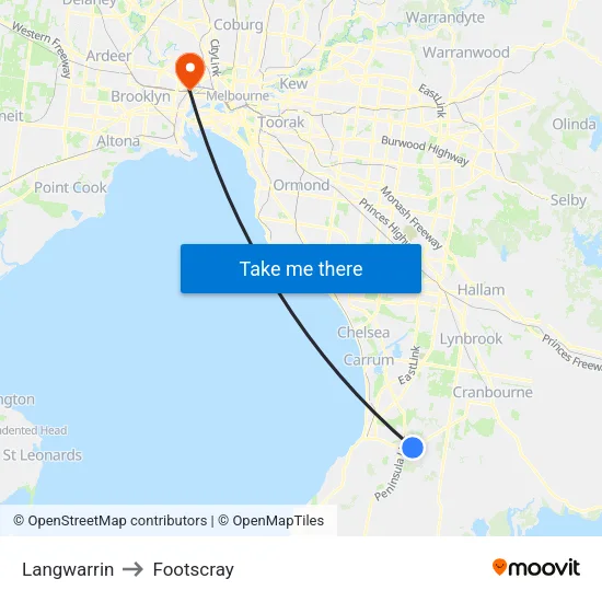 Langwarrin to Footscray map