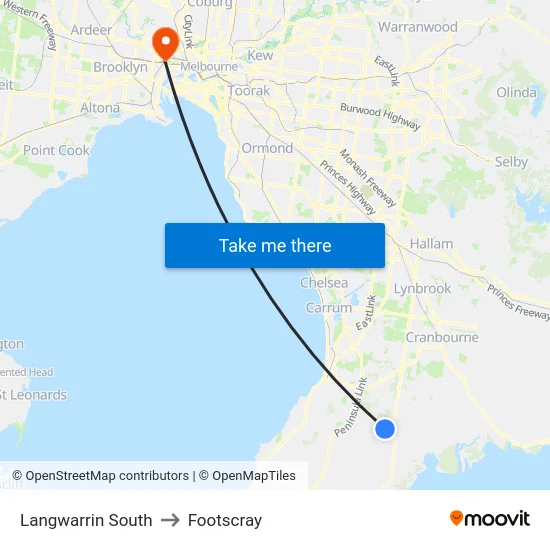 Langwarrin South to Footscray map