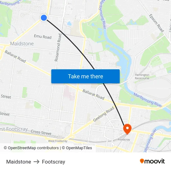 Maidstone to Footscray map