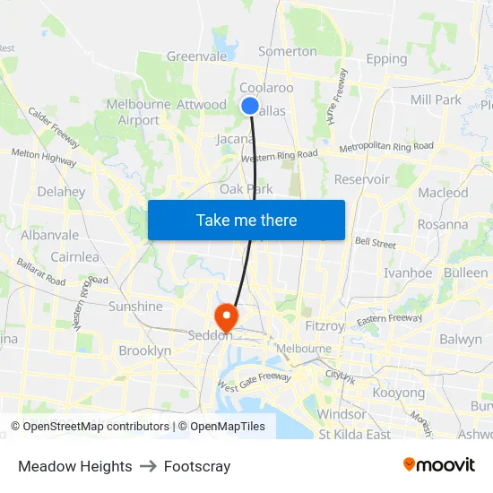 Meadow Heights to Footscray map
