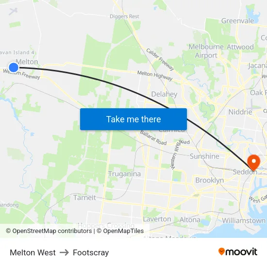 Melton West to Footscray map