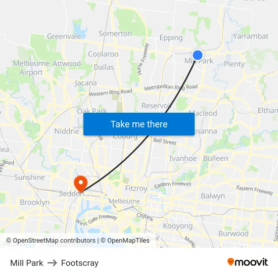 Mill Park to Footscray map