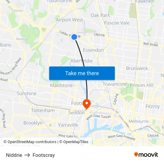 Niddrie to Footscray map