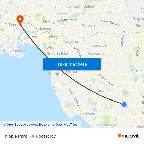 Noble Park to Footscray map
